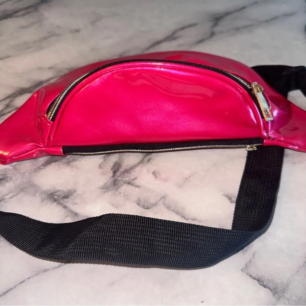 Hot Pink Belt Pack Bag Hip Pack Fanny Shiny Vinyl Leather Adjustable - Image 2