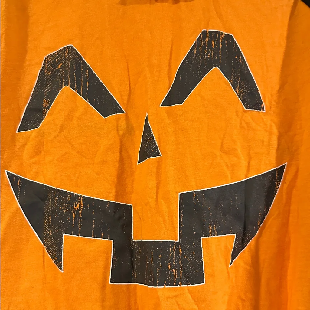 Zoe + Liv Orange and Black Pumpkin Face Costume Shirt 3/4 sleeves - Image 3