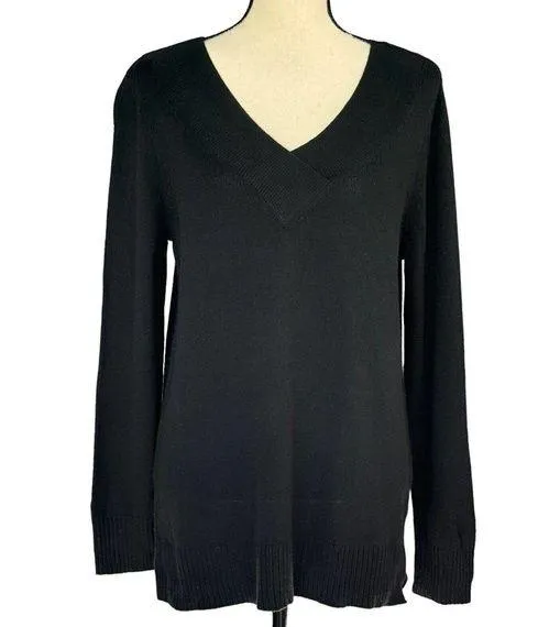 Karen Scott Small Sweater Crossover V-Neck Long Sleeve Stretch Pullover Black - Image 1