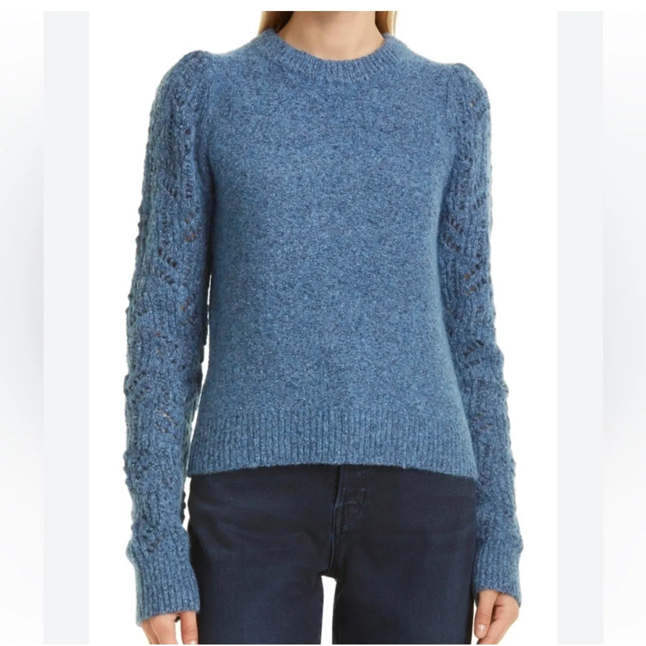 Veronica Beard  Devi Blue Pointelle Knit Sweater - Medium - Image 2