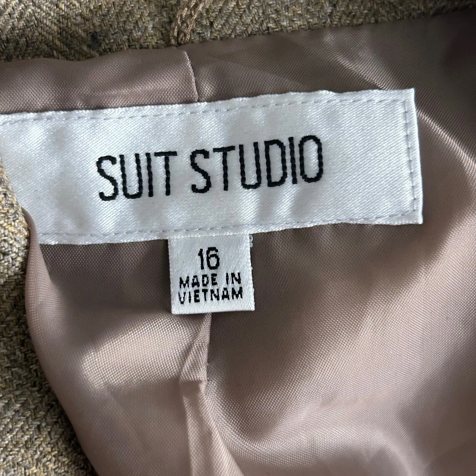 Suit Studio Womens Blazer Pants Suit Size 16 Professional Career Office Workwear Tan - Image 7