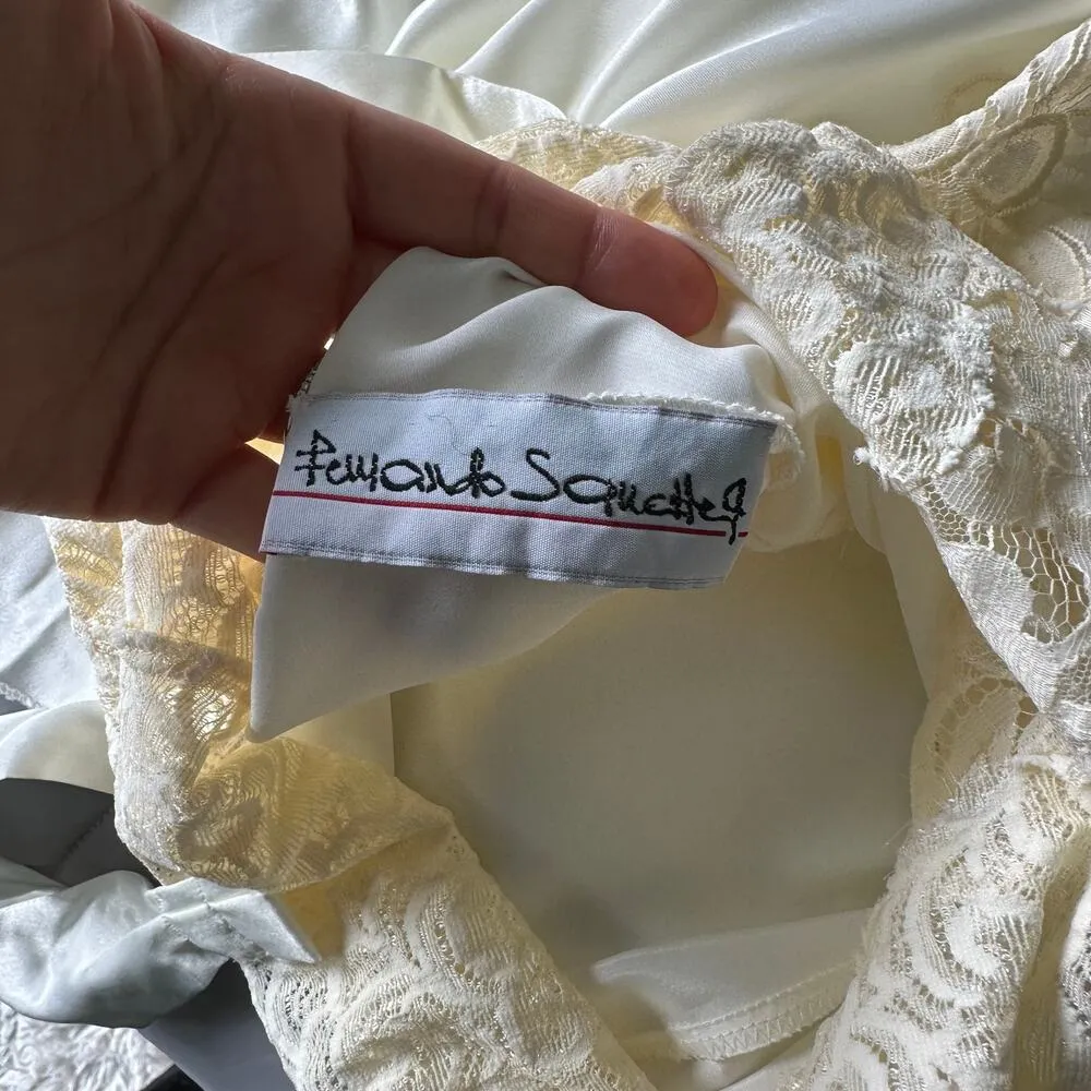 Vintage Fernando Sanchez Cream Lace Slip Gown Dress Size XS - Image 12