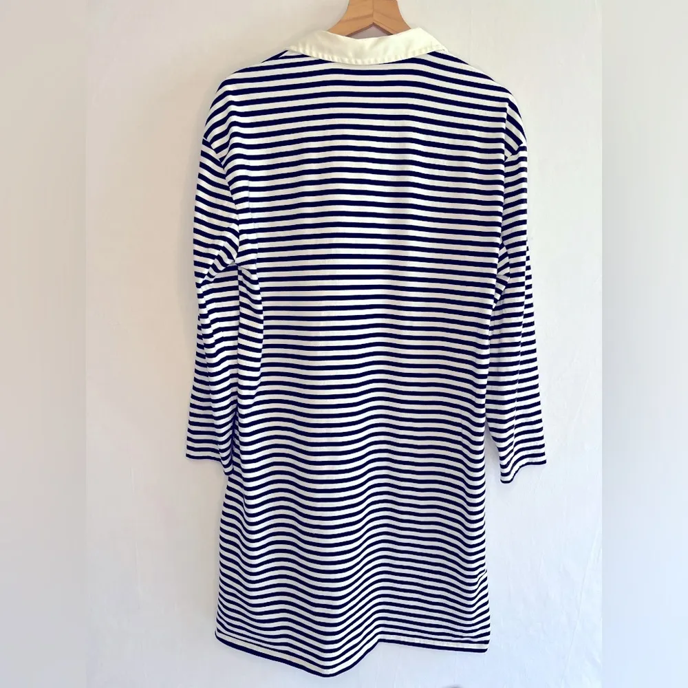 Lands' End Black White Striped Coastal Casual Y2K  Shirt Dress Women’s Size L - Image 4