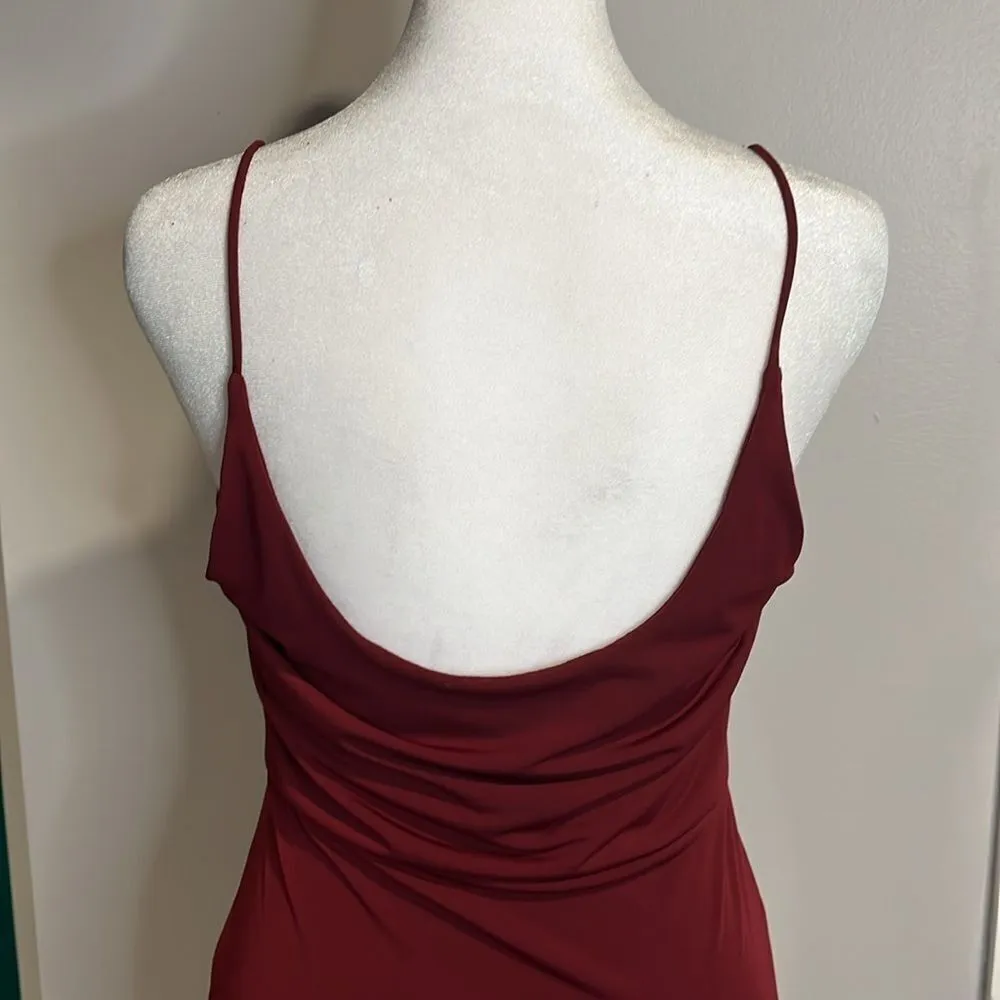 LUSH NWT high front slit slip dress burgundy - small - Image 4
