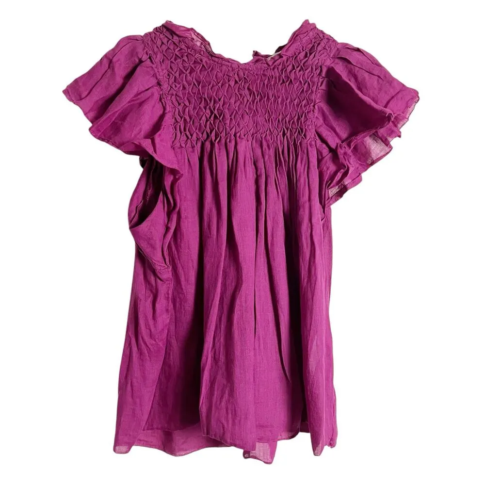 Sea New York Geneva Fuchsia Pink Smocked Short Sleeve Top Size Small Purple - Image 12