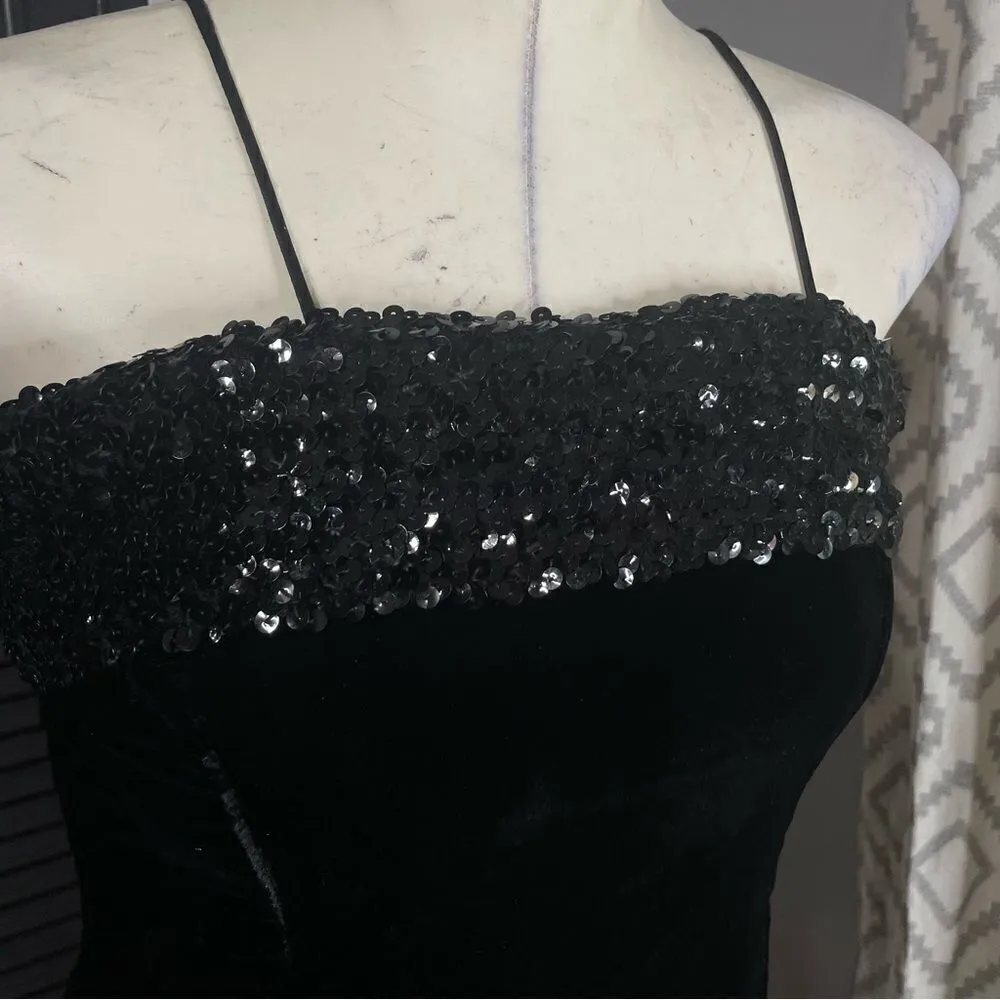 Vintage Lilli Diamond Black Sequin Velvet‎ Midi Fit Flare Dress Size undefined - Image 4
