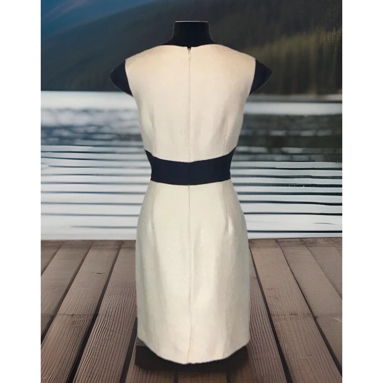 NWT Antonio Melani Dress 14 Marble Metallic‎ Taupe Beige Tweed Color Block $169 - Image 2