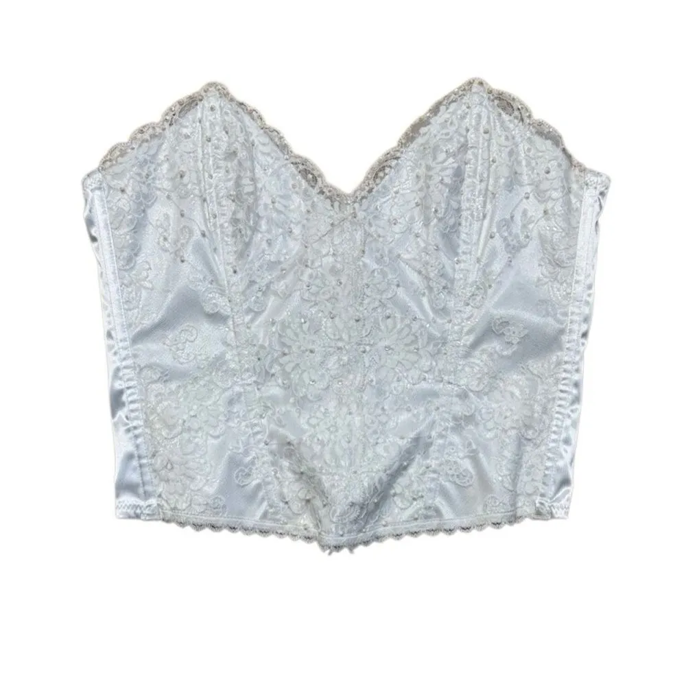 Shirley of Hollywood Satin Lace Beaded Corset Top size 36 / Medium White - Image 2
