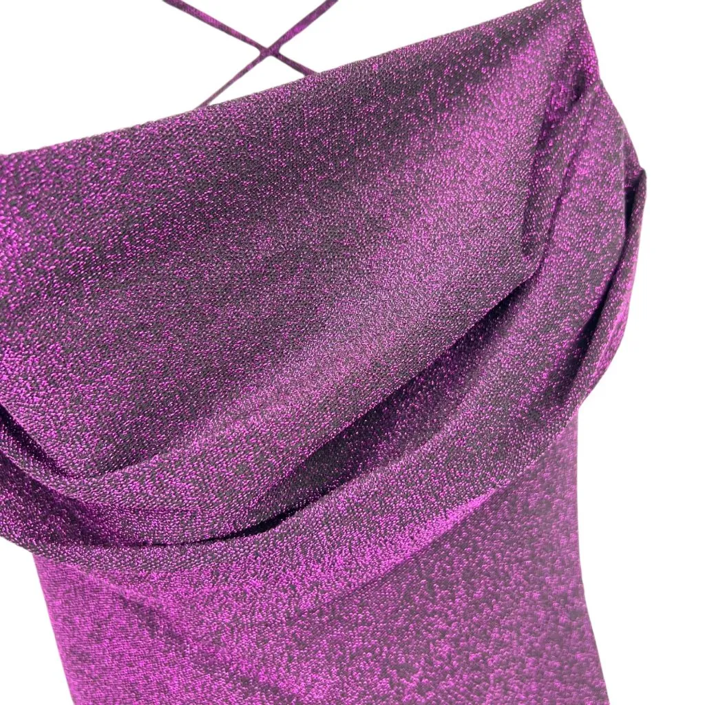 Lush Purple Metallic Drape Neck Bodycon Dress Size XS NWOT - Image 5