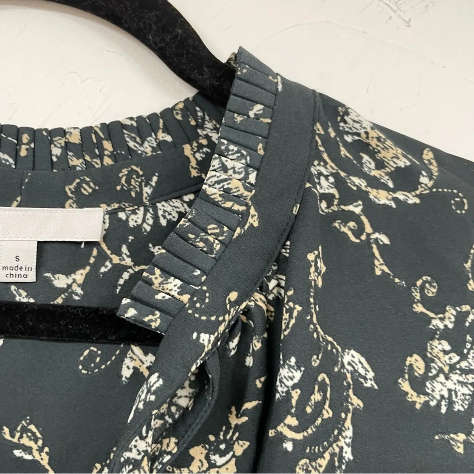 Daniel Rainn DR2 Green Floral Printed Boho Womens Long Sleeve Blouse Tie Neck S - Image 2