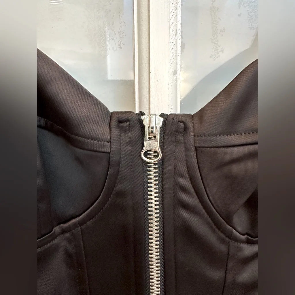 Vintage Y2K Betsey Johnson Black Satin Corset Front Zip Mini Dress Size 2 XS - Image 3