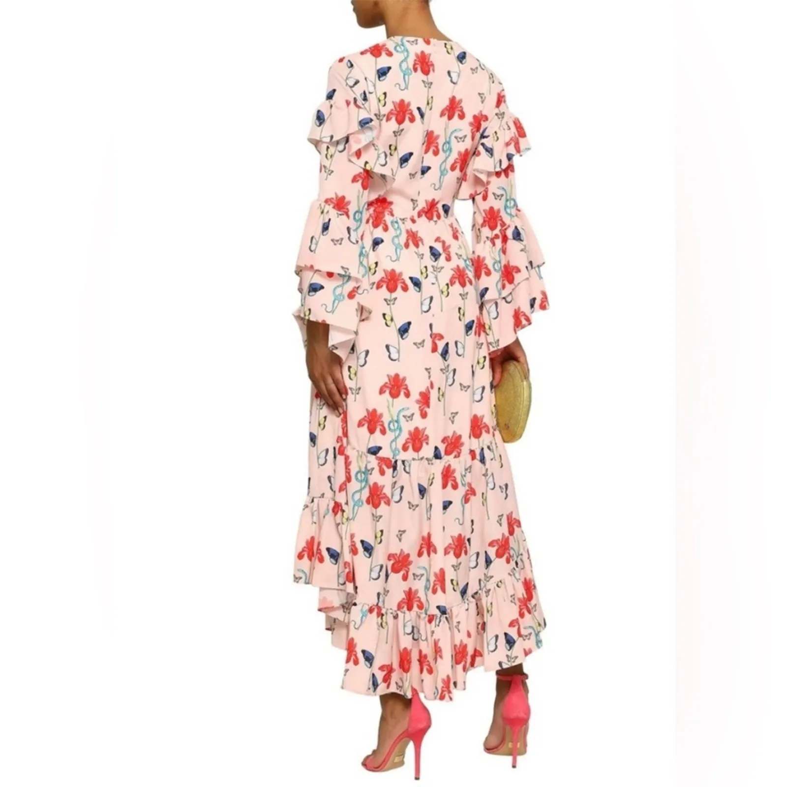 Borgo De Nor Luna pink floral long ruffle sleeves midi dress NEW UK10 / US6 Size 6 - Image 5