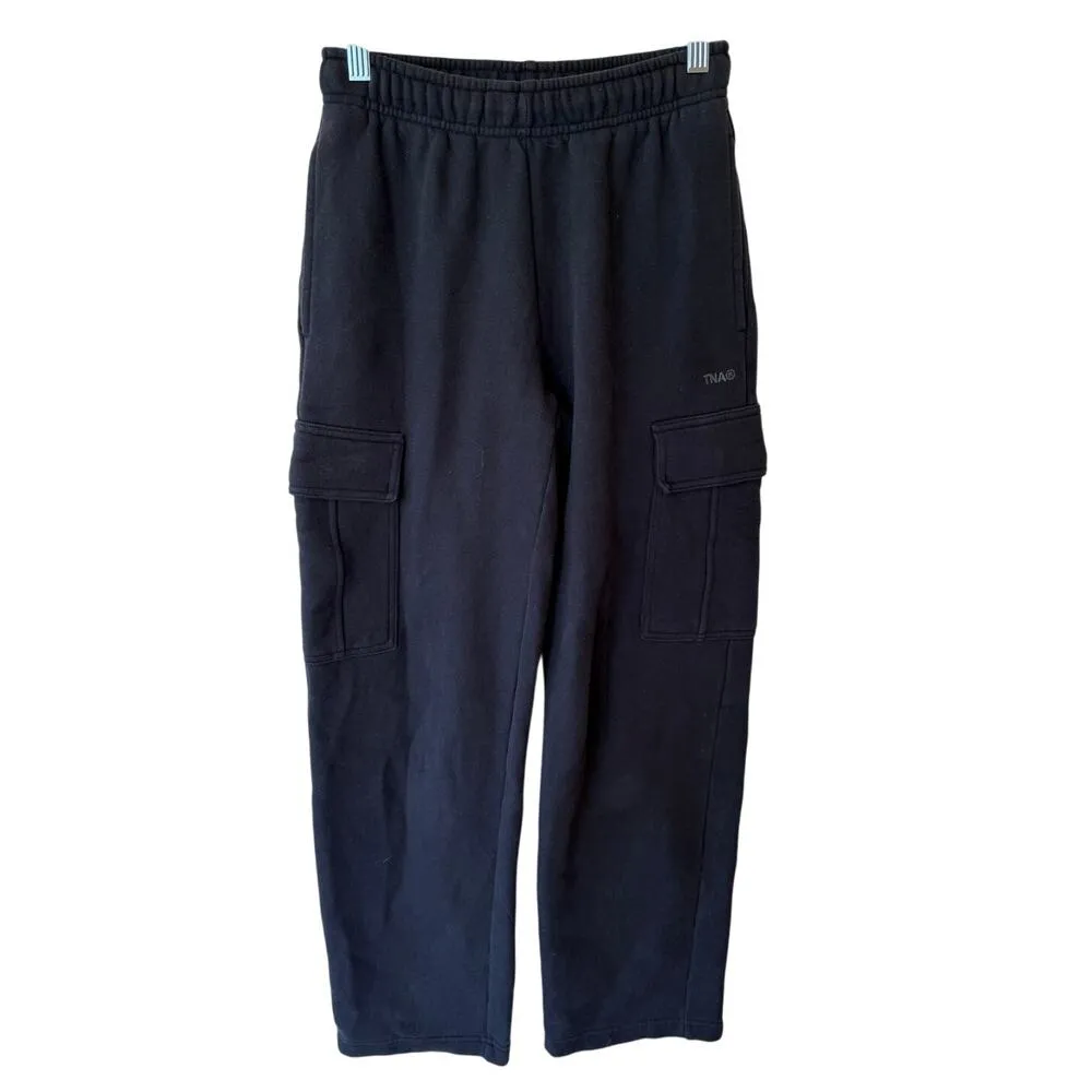 TNA Aritzia Sweatfleece Cozy Fleece Mega Fit Cargo Pants Black Women's Size 2XS - Image 4