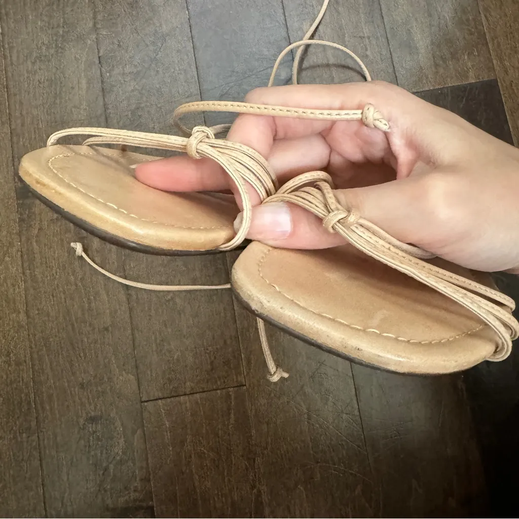 Schutz Milu Leather Skinny Wrap Flat Leather Nude Sandal - Image 6