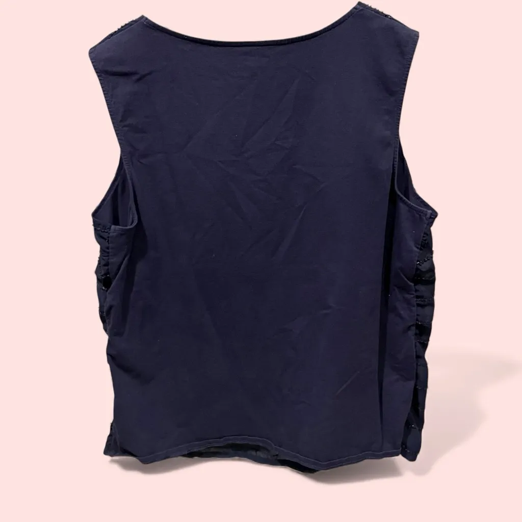 Cute lightweight mesh sequin stripe navy top stretchy sleeveless - Image 5