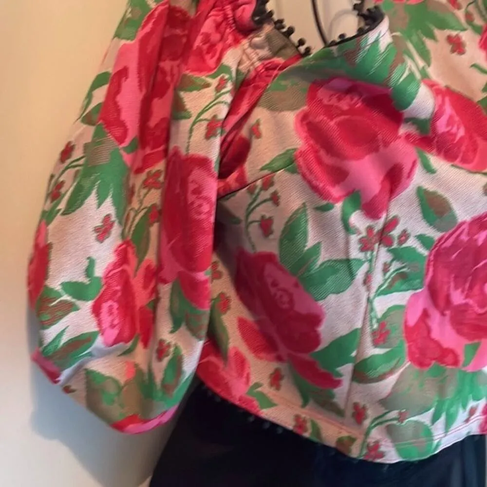 Anthropologie Frida Off The Shoulder Halter Top Red Rose L - Image 4