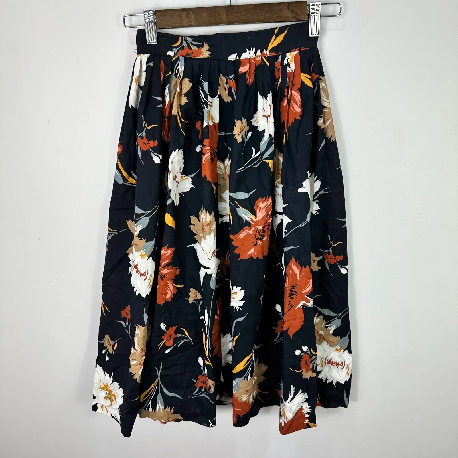 Vintage Women 4 Skirt Black Floral Button Front Midi Boho Cottage 90s Romantic - Image 4