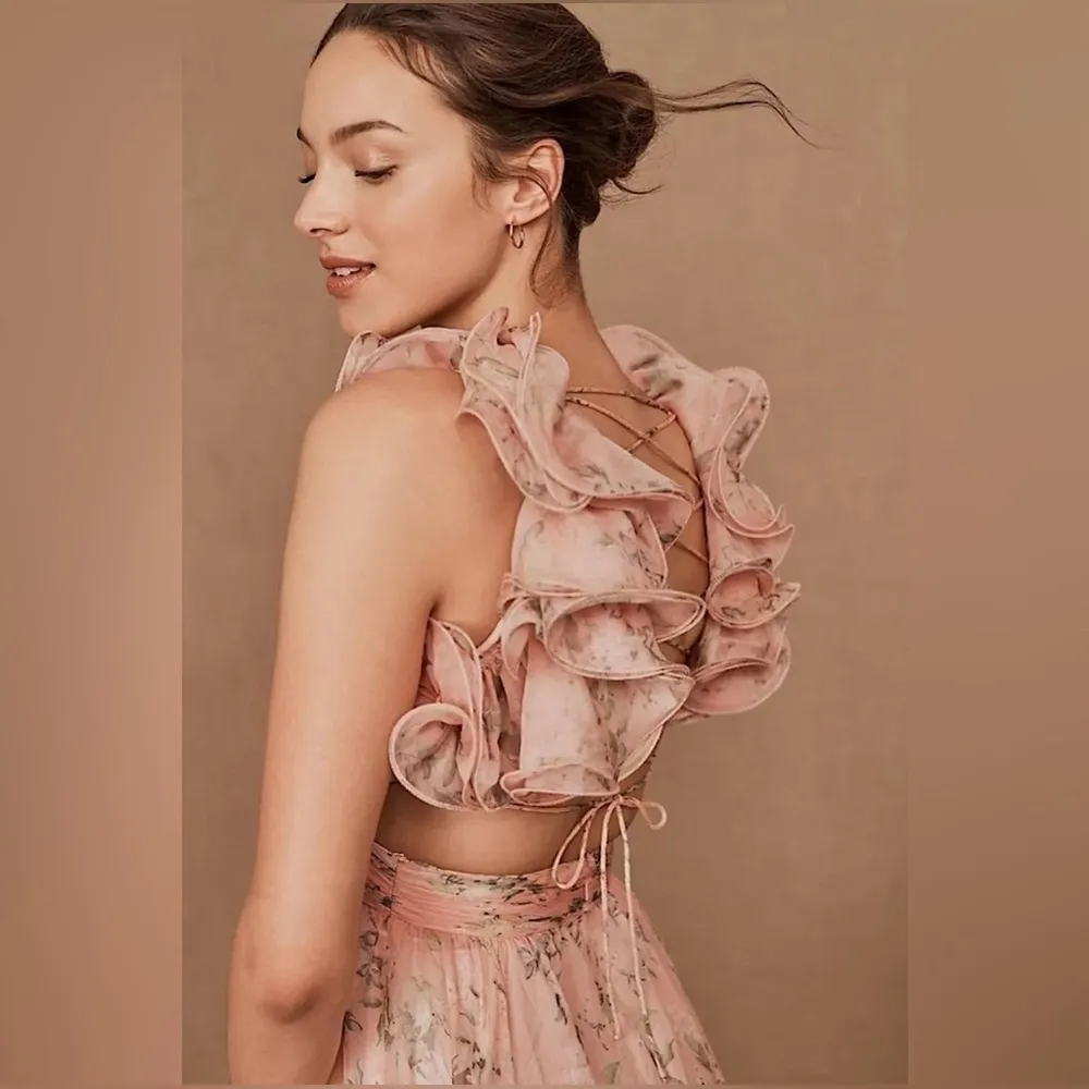 NWOT Mac Duggal Pink Ruffle Tiered Floral Cut Out Chiffon  Dress Size 2 /XS - Image 8