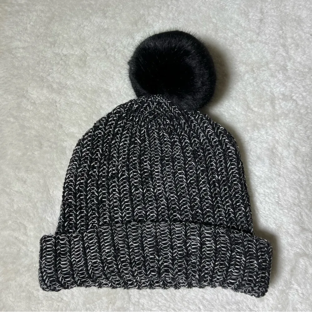 Love Your Melon Black and White Knit Pom Beanie - Image 4