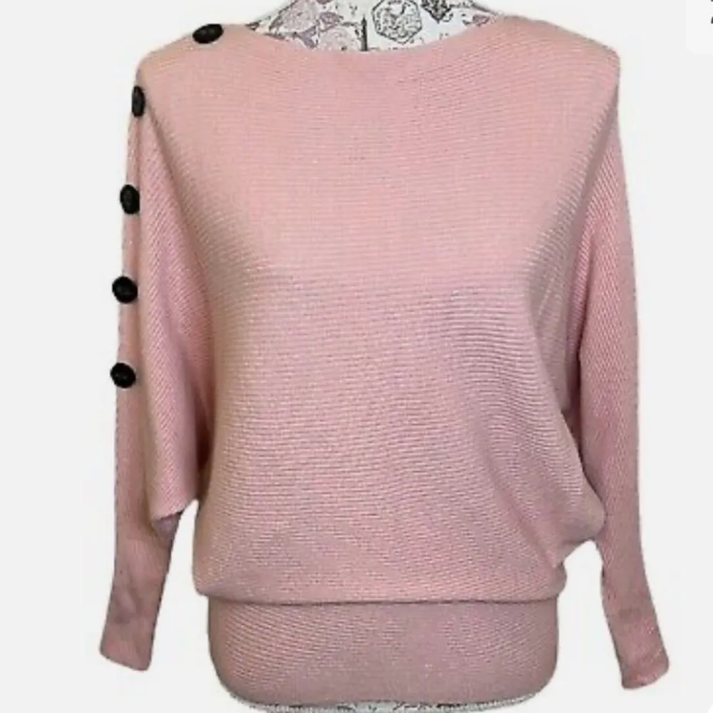 Philosophy Pink Ribbed Doman Sleeve Sweater with Button Detail Size Medium - Image 2