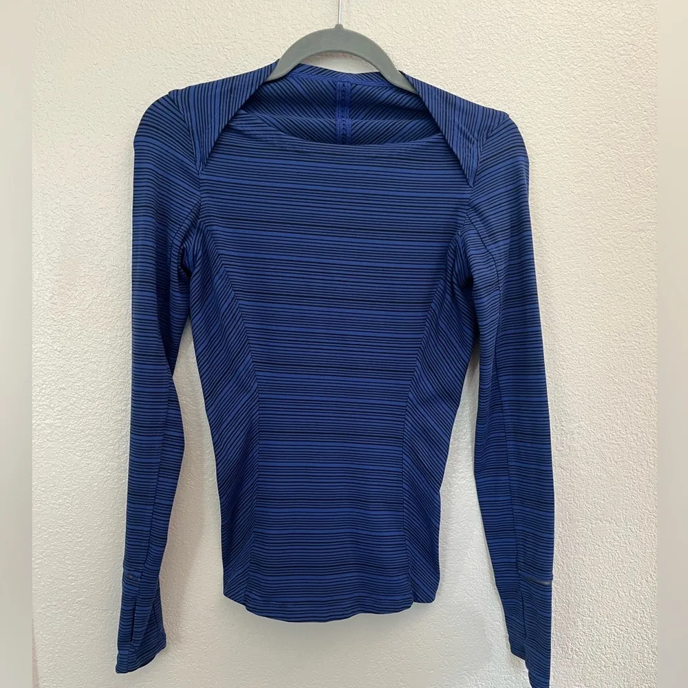Lululemon Kanto Catch Me Long Sleeve Kanto Stripe Sapphire Blue Black Size 4 - Image 2