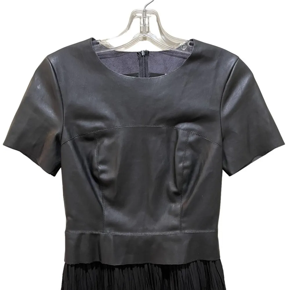 Drew Vegan Faux Leather pleated Lined Dress Black Size 2 - Image 3