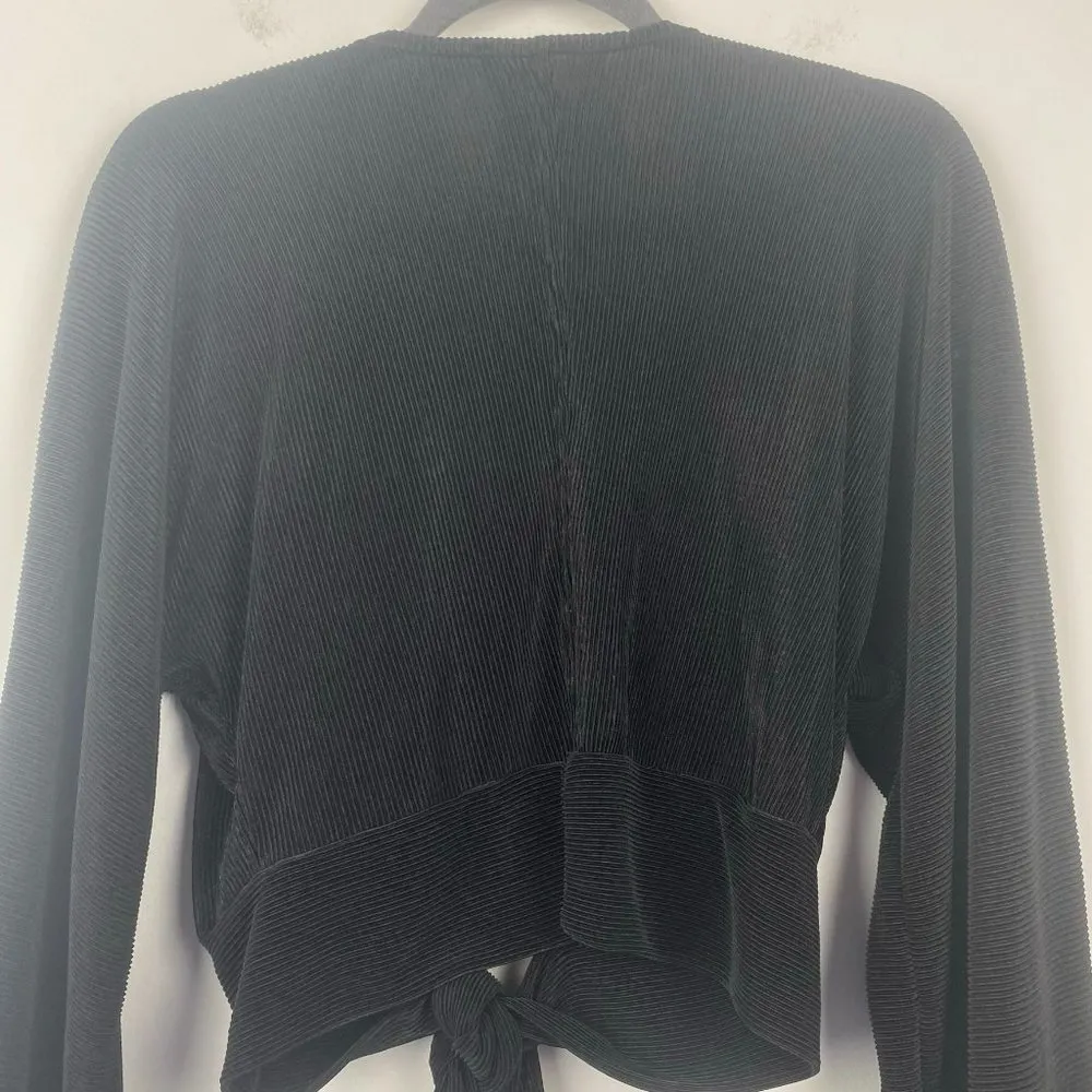 BLUE LIFE CRYSTAL‎ PLEATED KIMONO TIE FRONT TOP RIBBED BLACK KNOTTED KNOT XS/S - Image 12