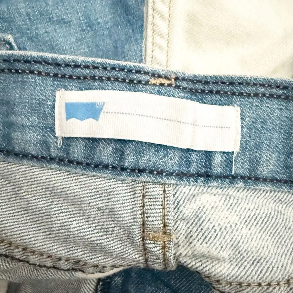 LEVI'S | Denim Jean Bleach Raw Hem Booty Shorts Two Tone White Blue | Size 8, 29 - Image 6