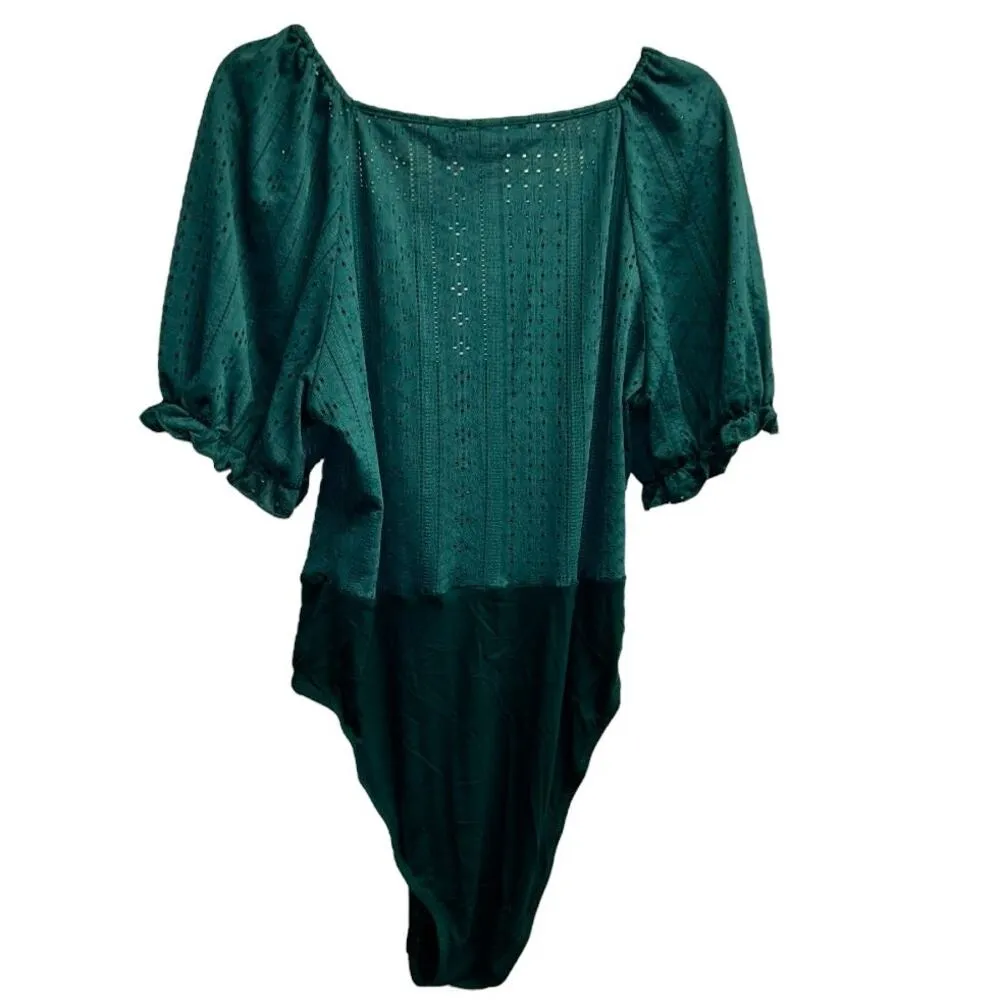 BLOOMCHIC Green Eyelet Design Ruched Bodysuit Size 18/20 - Image 2