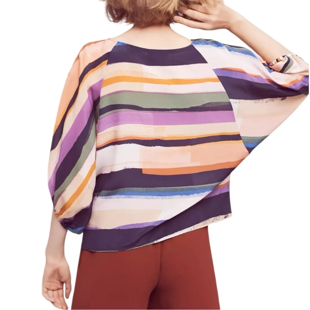 MAEVE Anthropologie Luxurious Silk Kimono Blouse multicolored balloon sleeves M - Image 2