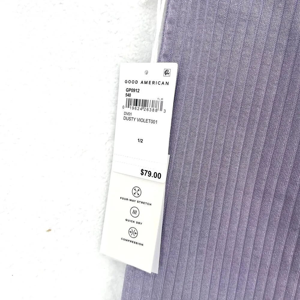 GOOD AMERICAN Leggings Women Size S/M High Waisted Ribbed Dusty Violet Athletic - Image 7