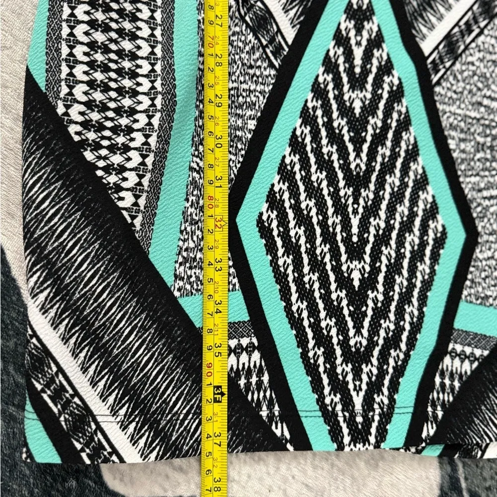 Bisou Bisou Black and Green Geometric Long Sleeve Dress Size 8 - Image 12