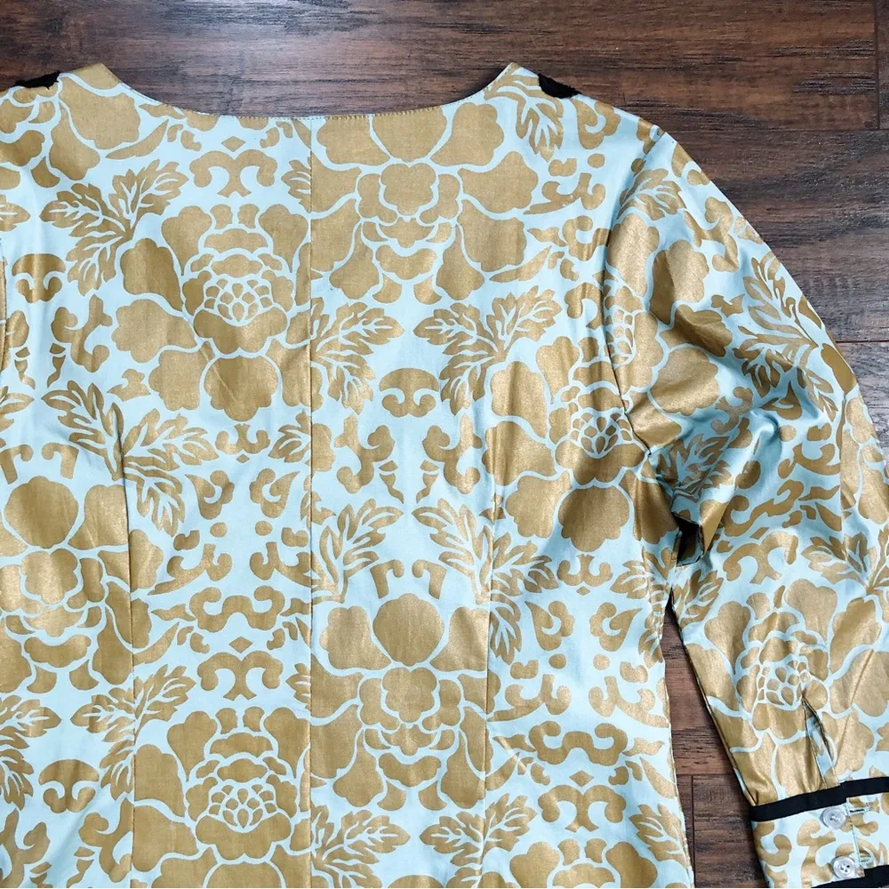 Almatrichi • painted floral tunic blouse teal metallic gold black lace resort Size M - Image 10