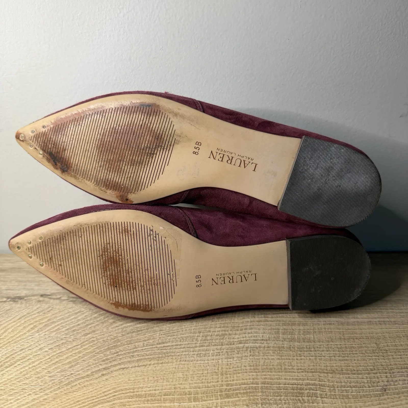 Lauren Ralph Lauren Allayana Burgundy Laser Cut Pointed Toe Ballet Flat Size 8.5 - Image 8