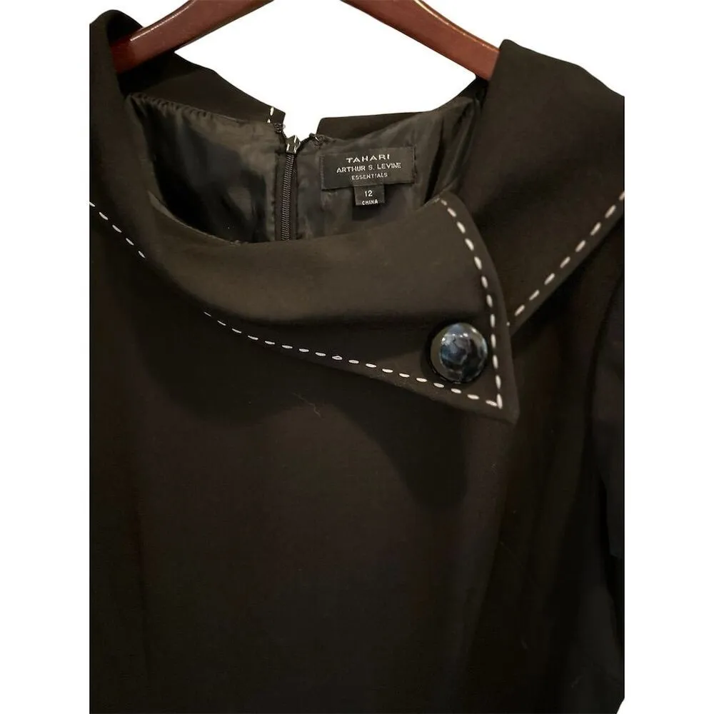 Tahari Women's Black Knee Length Dress Size 12 Shawl Collar Business - Image 4