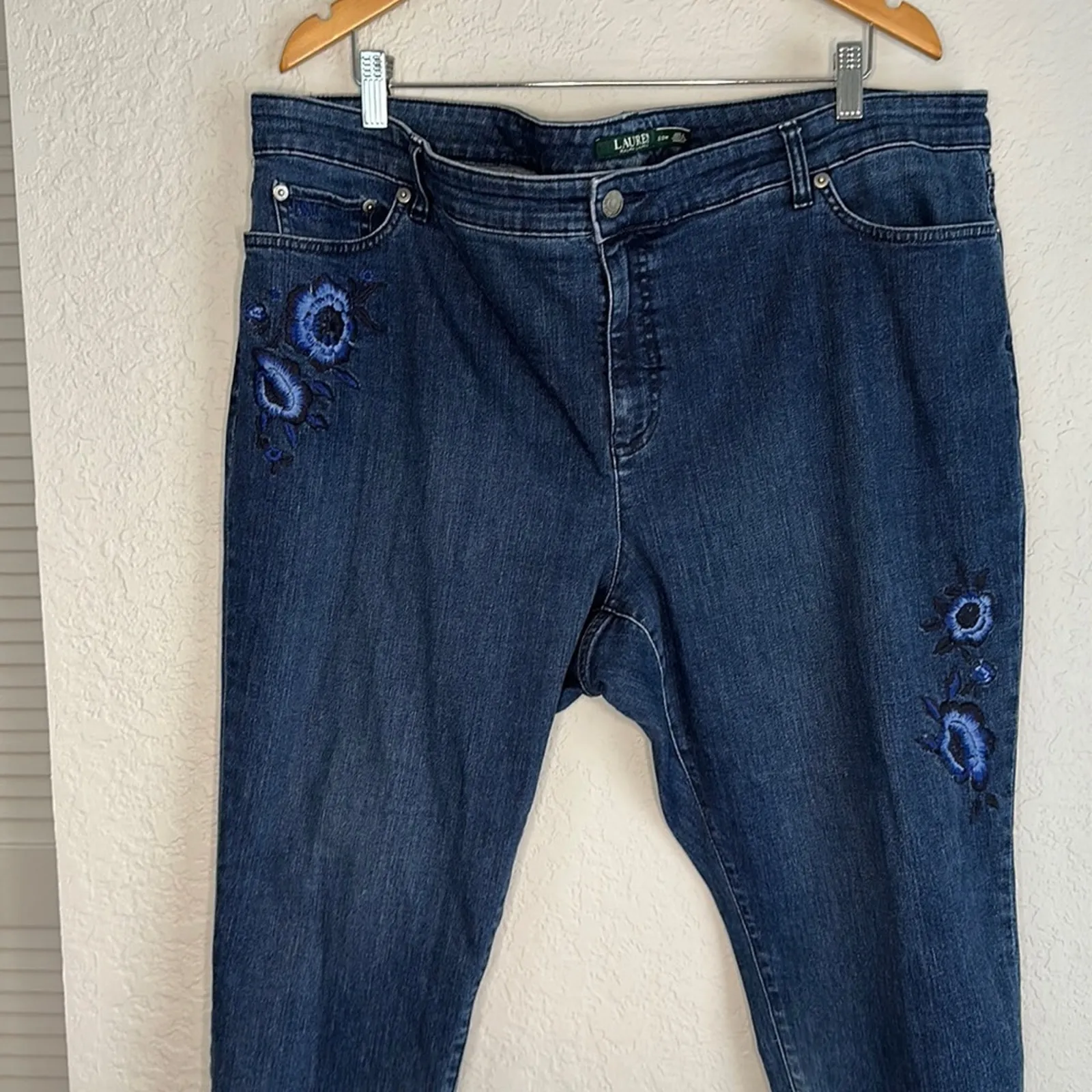 Ralph Lauren 20W Blue Embroidered Premier Skinny Jeans Boho Plus Denim - Image 3