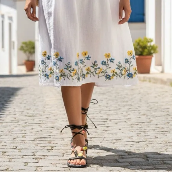 ANTONIO MELANI Loola Beaded Leather Ankle Wrap Sandals Size 6.5 - Image 2