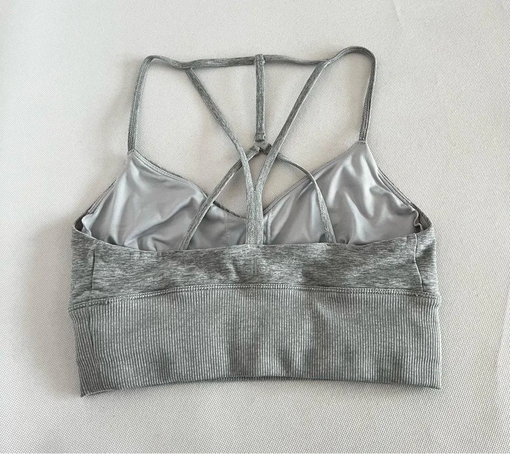 Alo Yoga Alosoft Lush Bra Sz Small Heathered Gray Strappy back Detail Long Line - Image 2