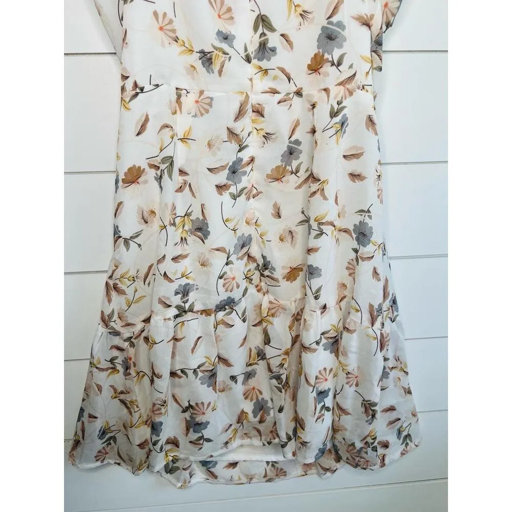 Polly Ivory Floral Print Tie Shoulder Ruffled Hem Sleeveless Mini Dress Size US6 - Image 8