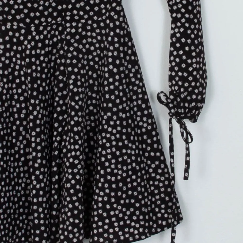 Princess Polly Black Ditsy Floral Long Sleeve Faux Wrap Mini Dress Womens Size 0 - Image 9