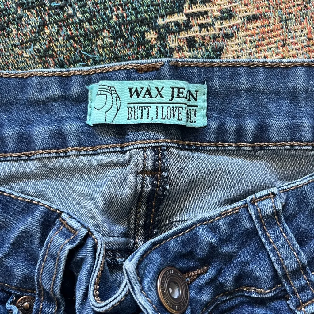 Wax Jean “Butt, I Love You” Distressed Skinny Jeans Dark Wash Women’s 3 Low Rise - Image 14