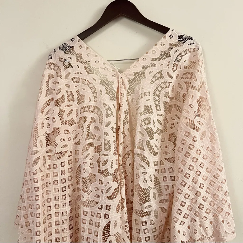 Umgee USA Pink Crochet Lace Open Front Kimono Top Size M/L Floral Sheer - Image 7