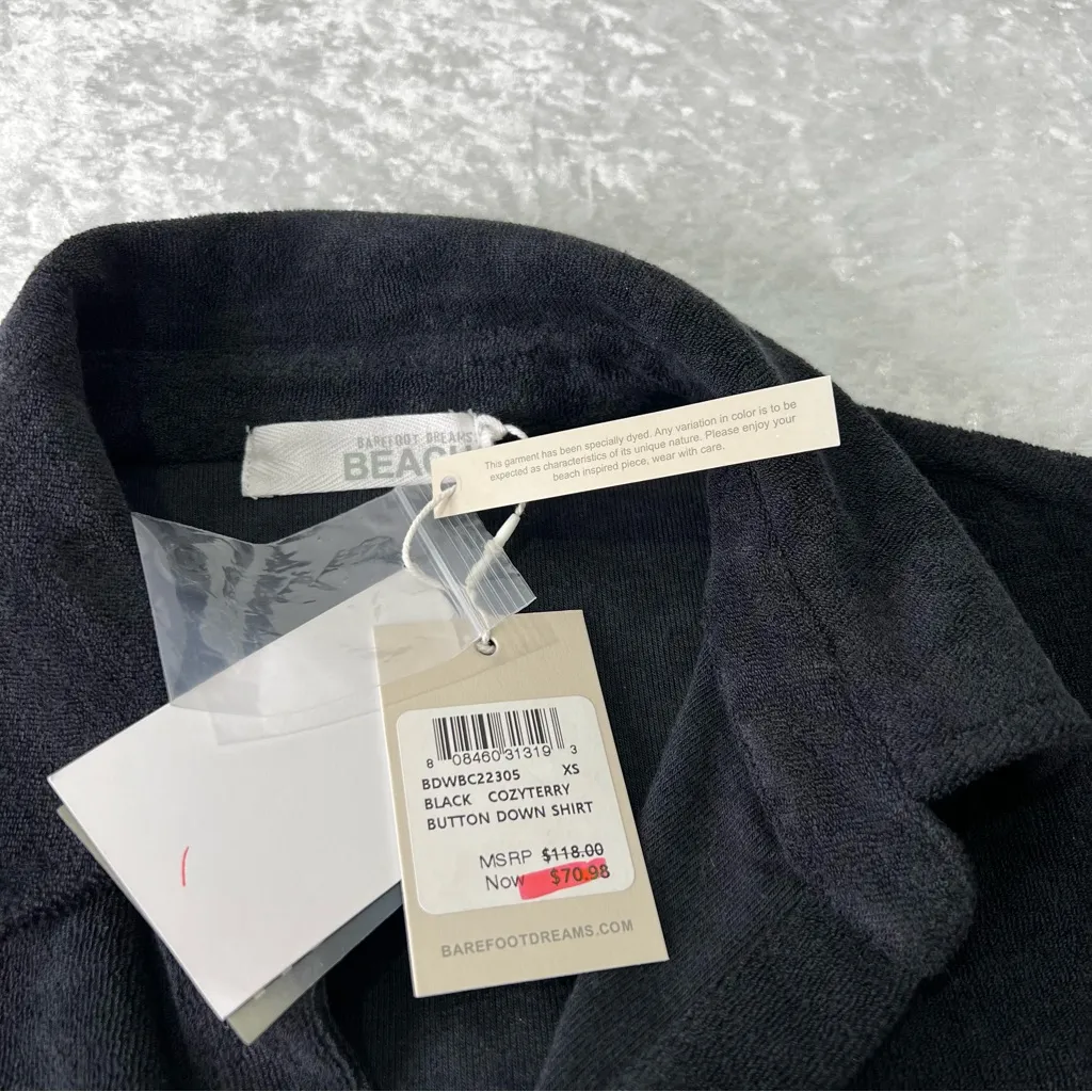 Barefoot Dreams Women's Cozyterry Button-Down Shirt Black Size XS Short Sleeve - Image 10