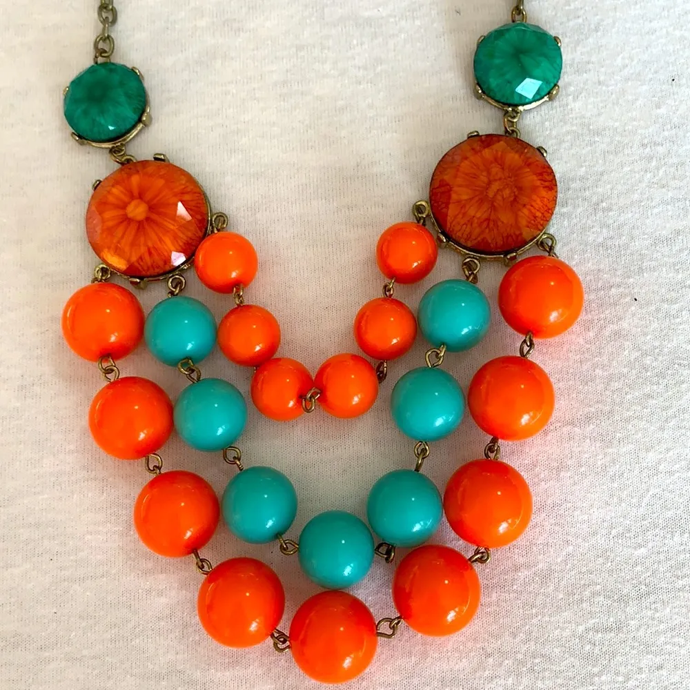 Super Cute Orange and Teal Necklace - Image 2