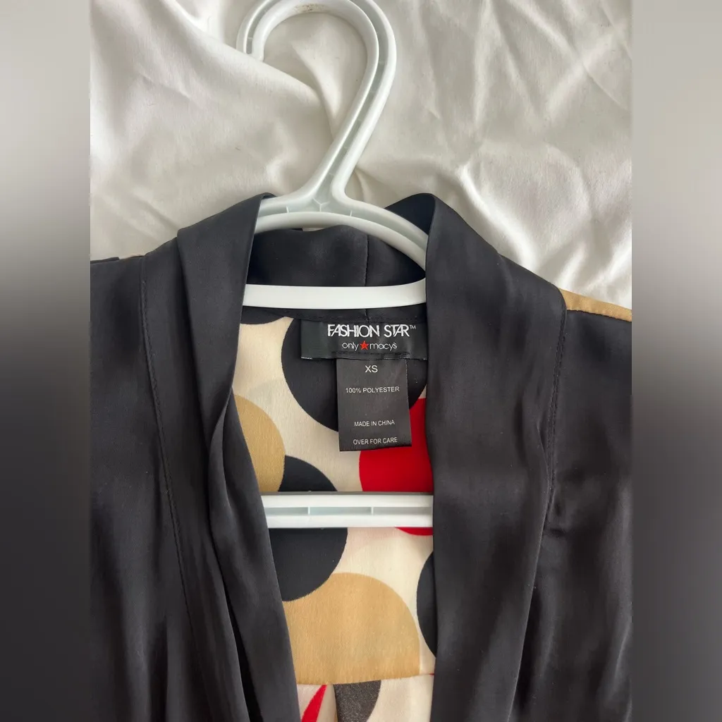 Macys Fashion Star Black and Multicolor Kimono Size XS - Image 3