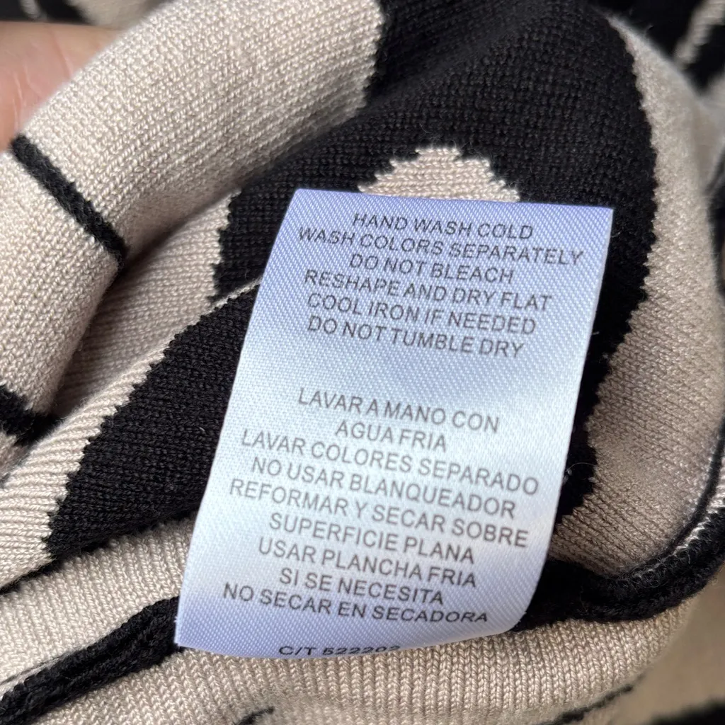 Gabby Skye PM Black Taupe Cream Knee Length A-Line Short Sleeve Sweater Dress - Image 13