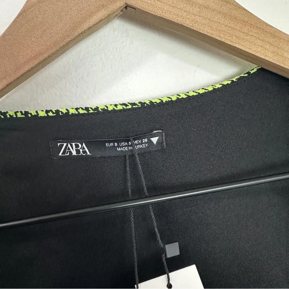 Zara Houndstooth Neon Green Corset Bustier Crop Top Size small - Image 7