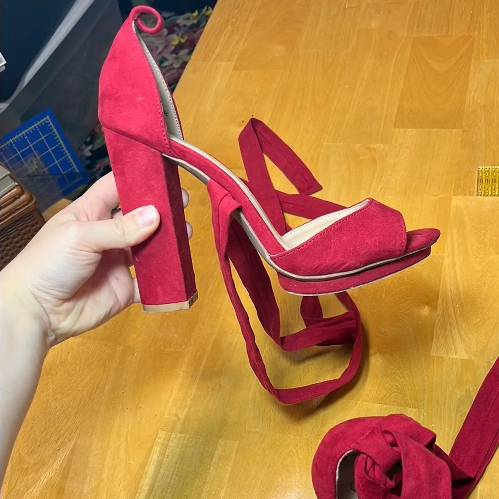 Lulus Red Strappy Heels Size 7.5 - Image 5