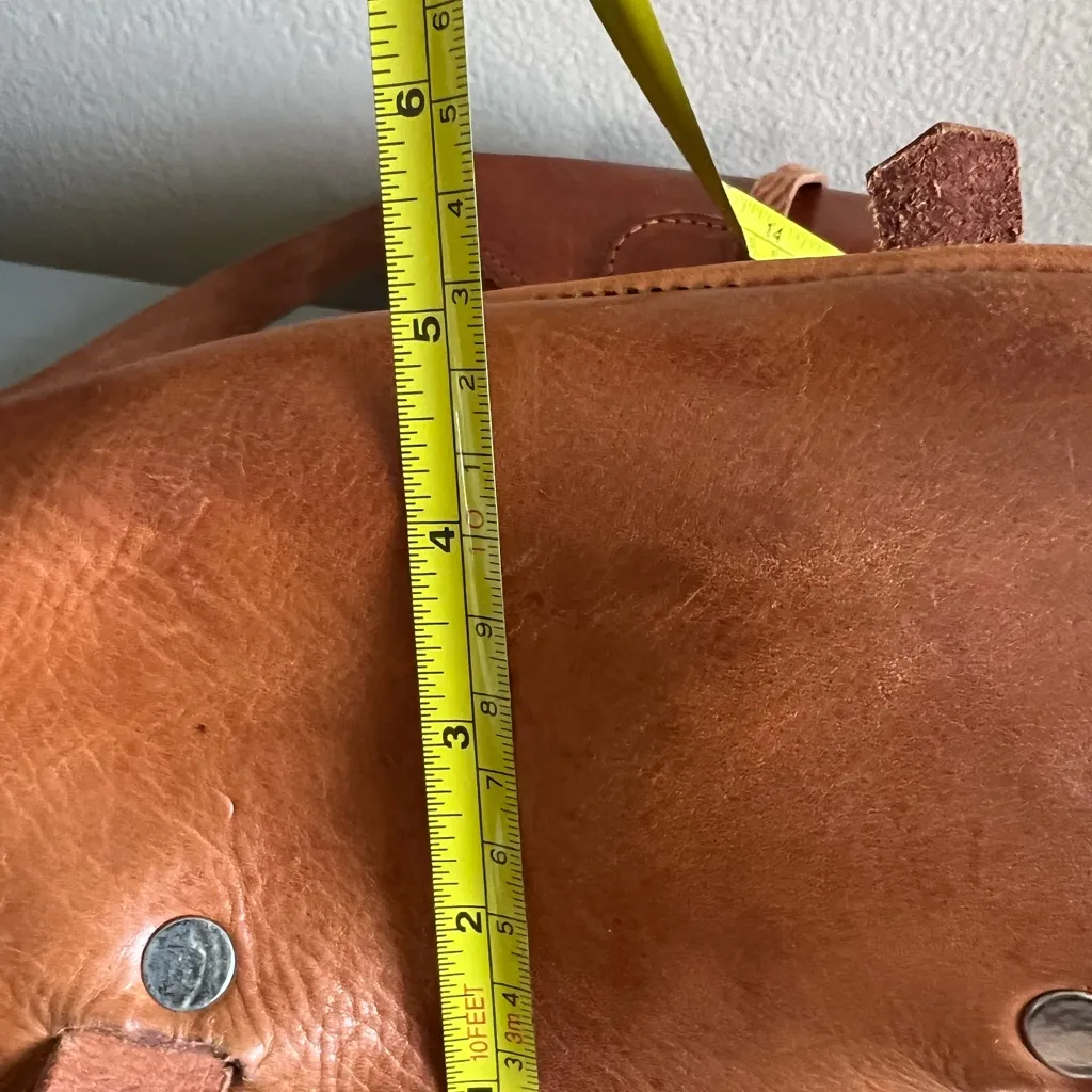 Vintage Handmade Tan Leather Backpack Unisex - Image 7