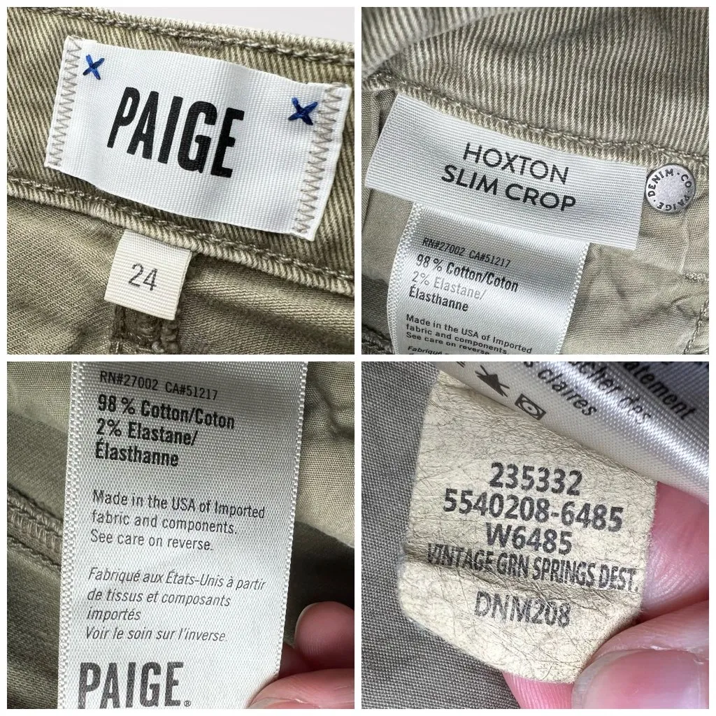 Paige Hoxton Slim Crop Jeans Sage Green Distressed Raw Hem Size 24 - Image 4